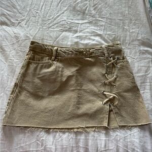 Zara Tan A-Line Mini Skirt with Tie Front